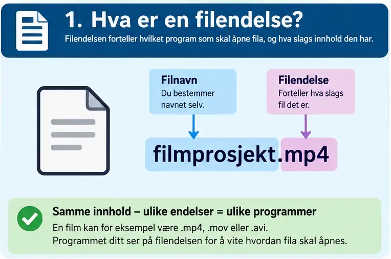 Filendelsen står etter punktumet og viser hvilken type fil det er